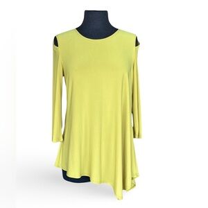 Erin Paige Chartreuse Lime Asymmetrical Cold Shoulder Long Sleeve Tunic Top